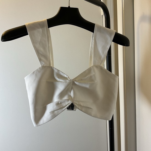 18. Boohoo Cream Tie Ruched Front Bustier Tank Top Bralette Size 8 - Picture 1 of 3